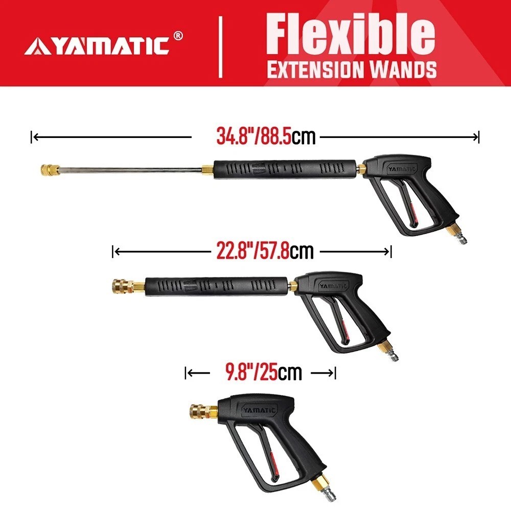YAMATIC 3200 psi Power Washer Hose, 4000 psi Gun Extension Wand Spray Nozzle Tip