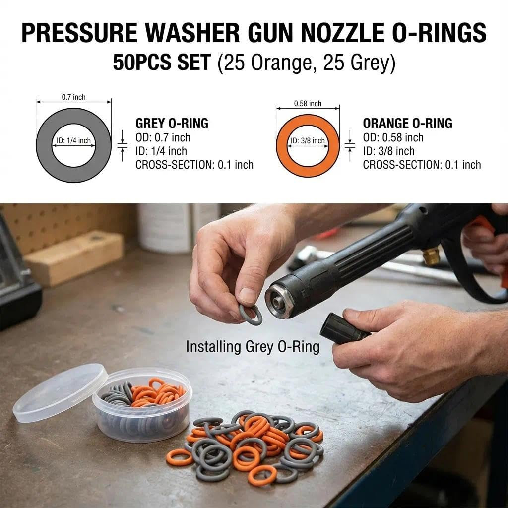 1/4″ 3/8” Pressure Washer Quick Coulper QD Colored O-Rings(25Orange+25Grey) – M