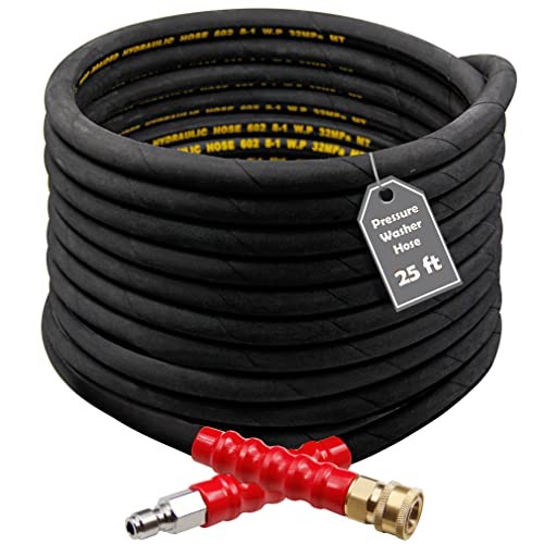 25FT Pressure Washer Hose with 3/8 Inch Quick Connect, High Tensile Wire 25 FT