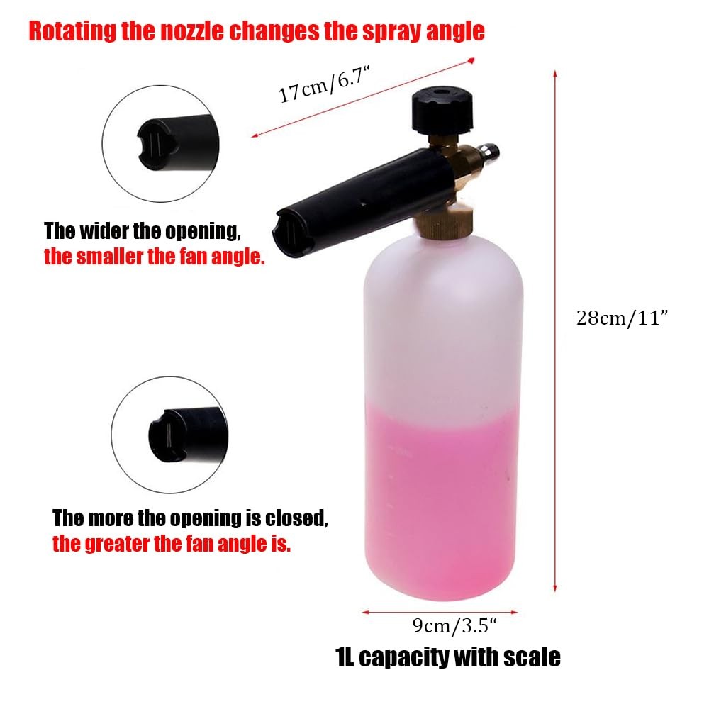 Foam Cannon, 1L Adjustable Snow Foam Lance with 1/4 Inch Quick Connector Powe…