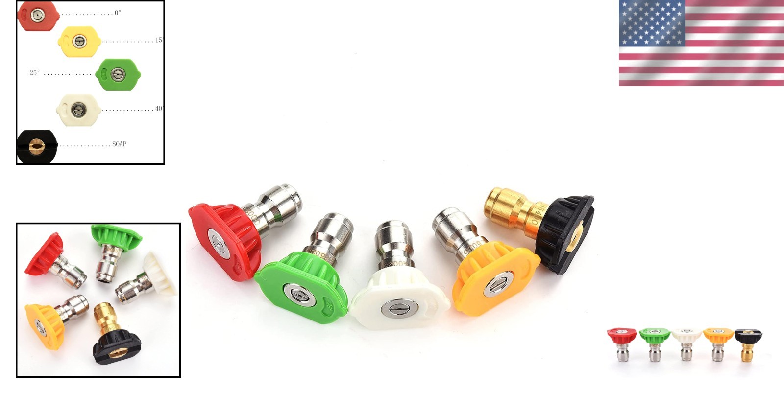 Professional Pressure Washer Nozzles: 5-Pack, 1/4 Inch, Quick-Connect, 2.5 GPM