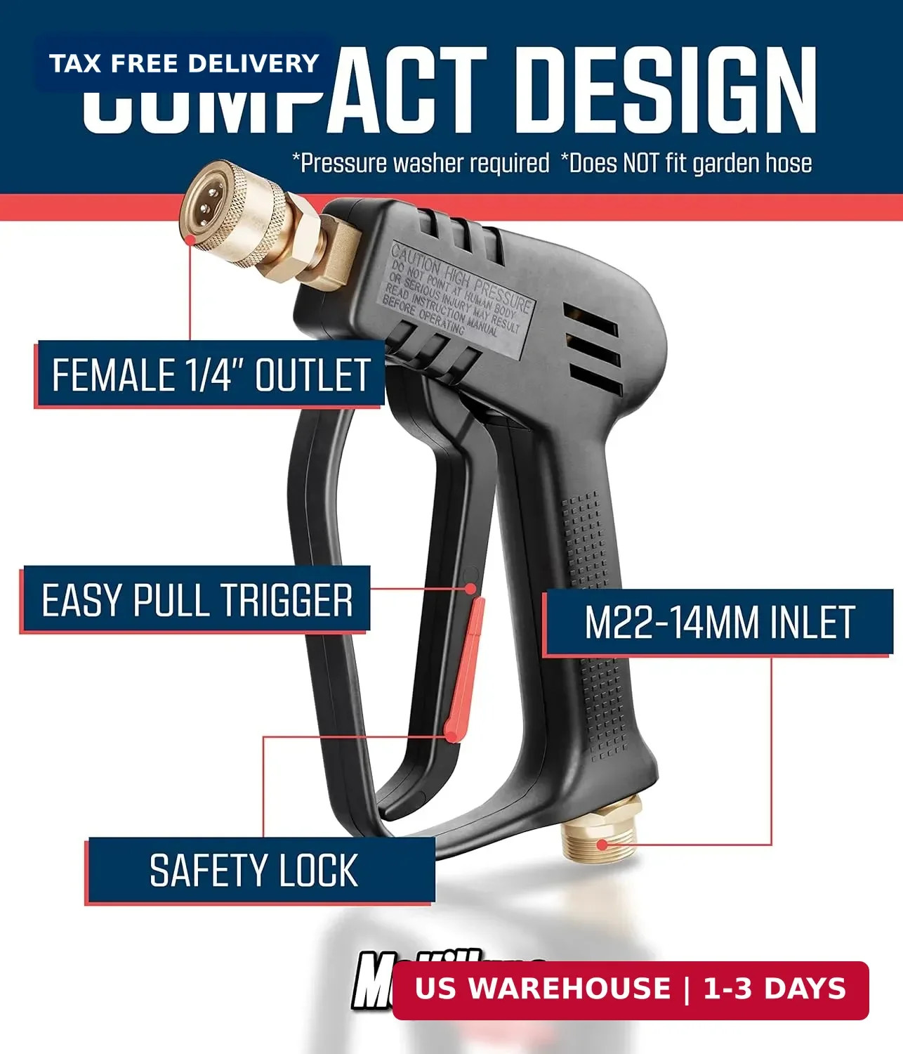 McKillans® Short Pressure Washer Gun with Replacement M22 Inlet – High Pressure