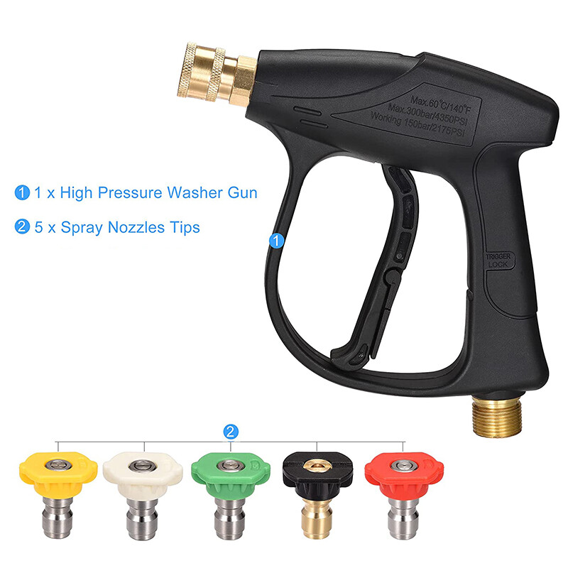4350PSI High Pressure Washer Gun Car Wash Foam Spray Short Wand /Nozzle Tips Set