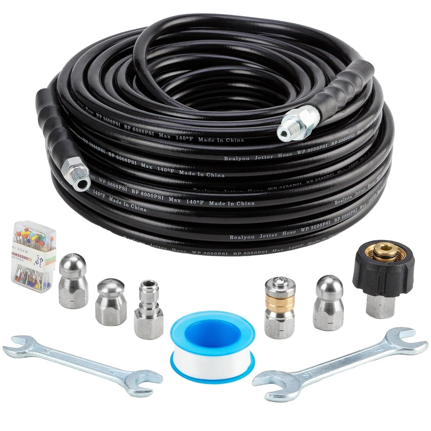 100ft 58mm Pressure Washer Sewer Jetter Kit Drain Cleaning Sewer Equipment Tools