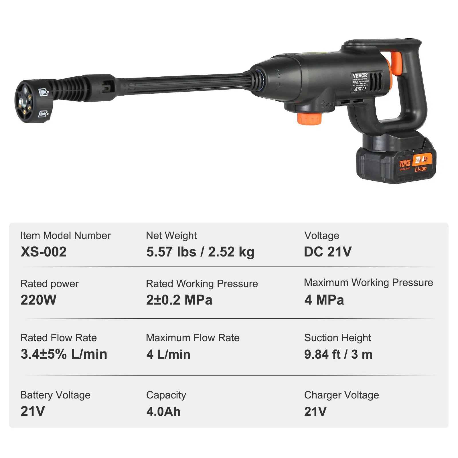 VEVOR Cordless Pressure Washer, 580-PSI 1.1 GPM Portable Power Cleaner, Handheld