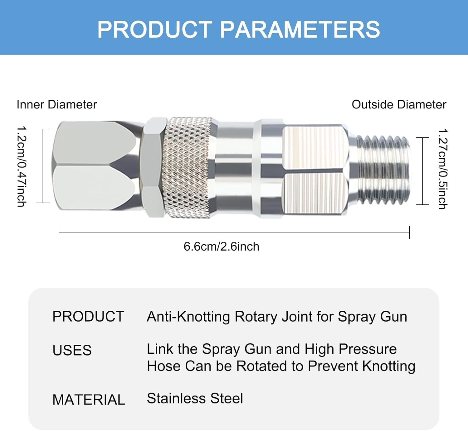 360-Degree Stainless Steel Sprayer Joint for High-Pressure Paint Guns – 1/4 inch