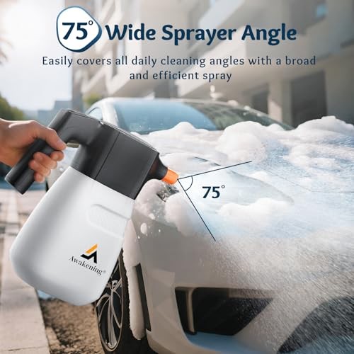 Awakening 2L Electric Foam Sprayer, Waterless Car Wash Kit, 68oz Cordless WHITE