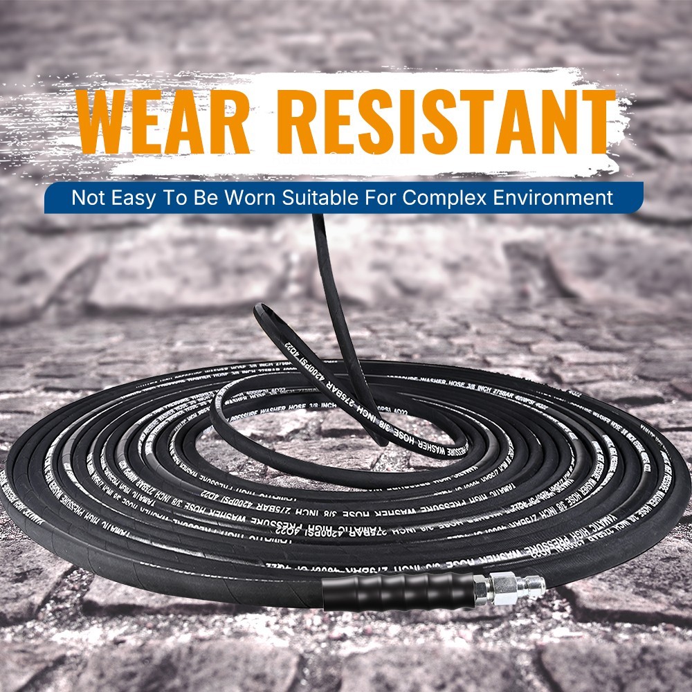 YAMATIC 4200 psi 3/8″ Pressure Washer Hose Rubber for Hot/Cold Water