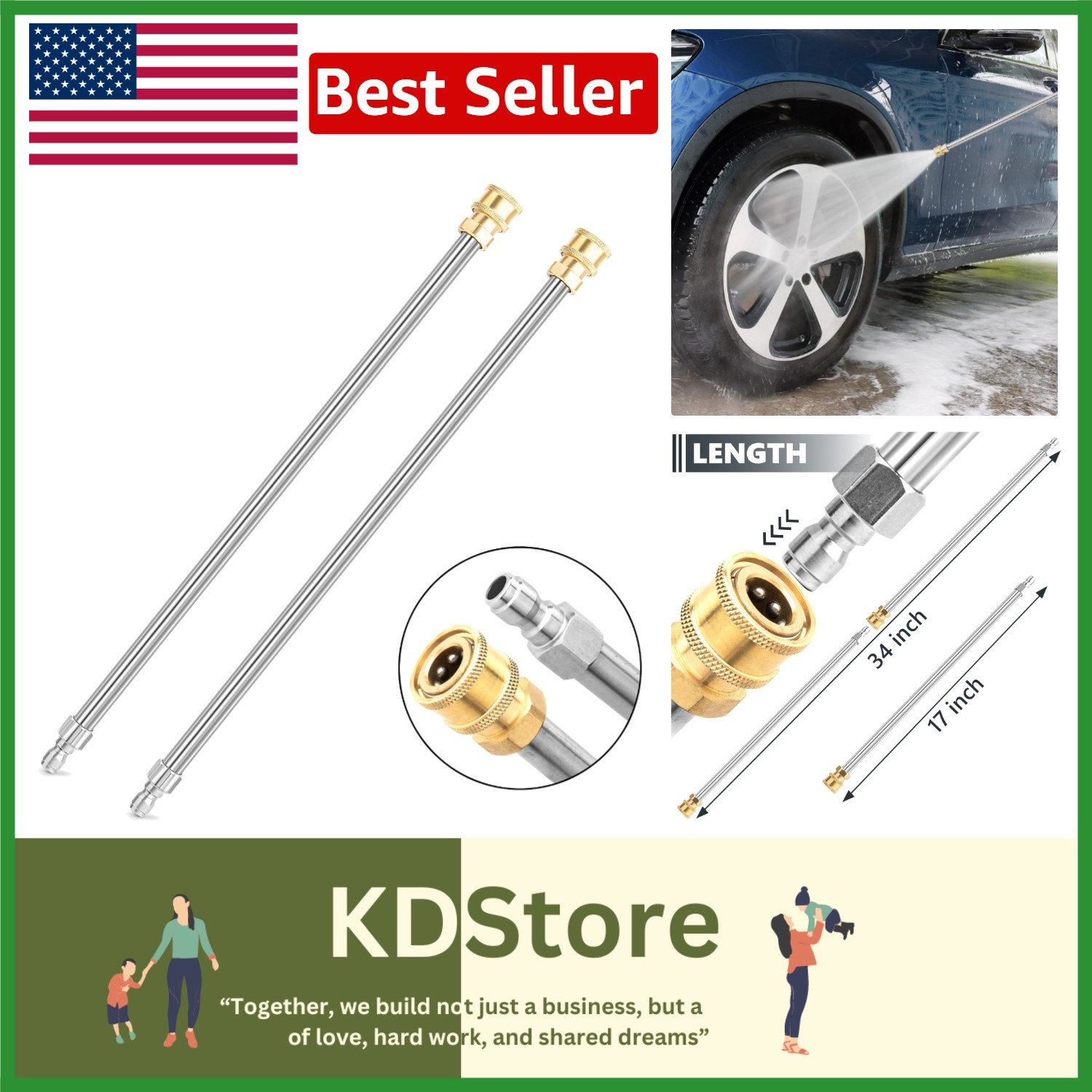Heavy-Duty 17-Inch Stainless Steel Pressure Washer Extension Wands – Pack of 2