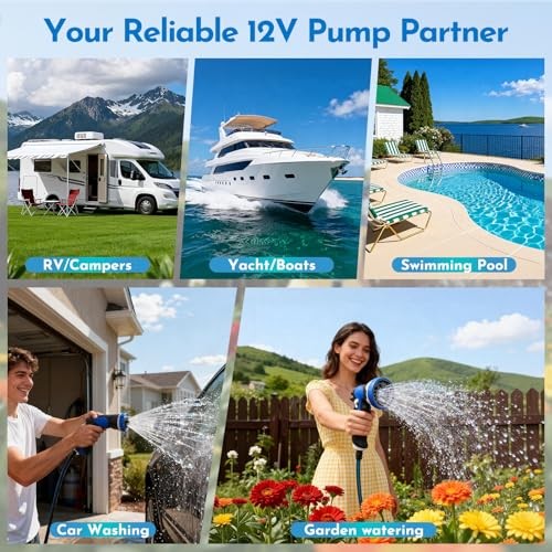 12V DC Washdown Pump Kit with 80 PSI 7.5 GPM, 5-Chamber Self Priming Diaphragm
