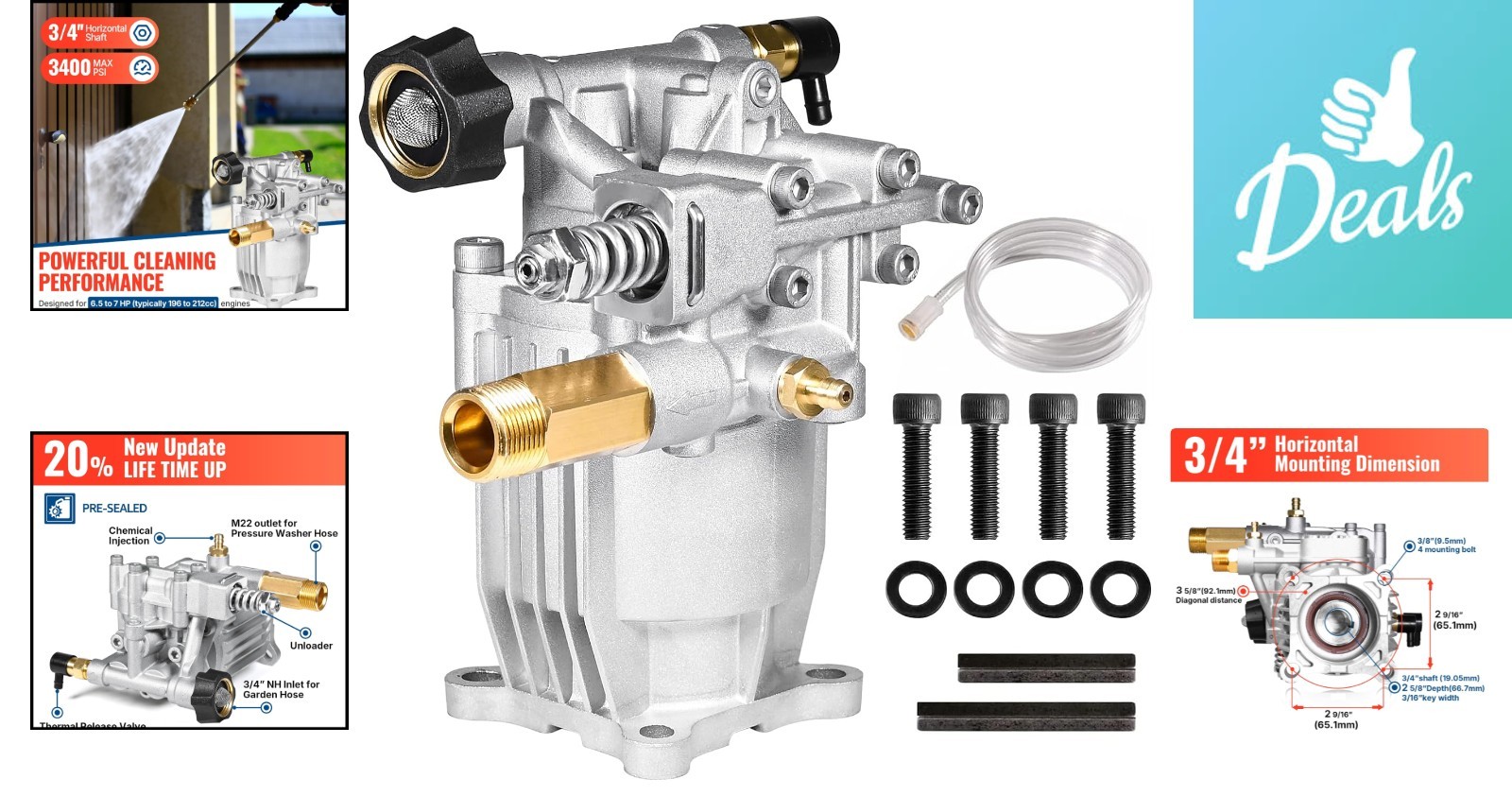 High Performance 3/4″ Shaft Pressure Washer Pump – Fits Most Brands, Easy Start