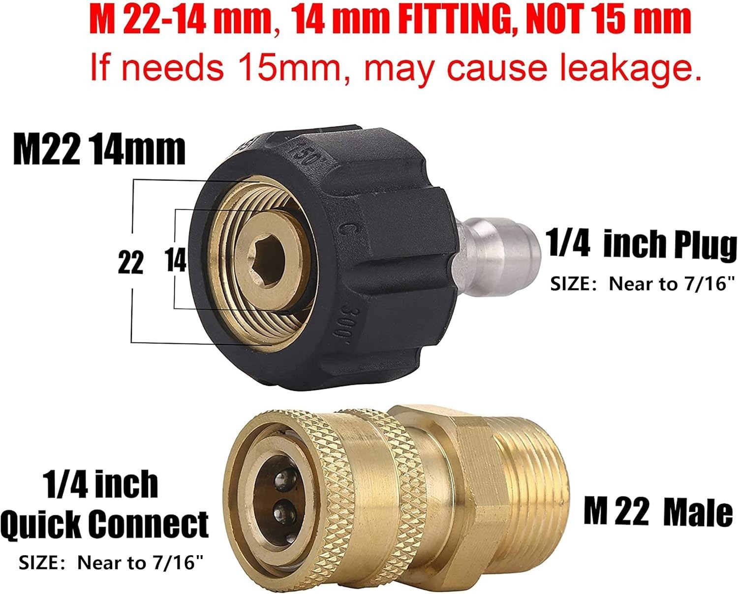 Heavy-Duty M22 to 1/4″ Quick Connect Pressure Washer Adapter Set, 3 Pieces