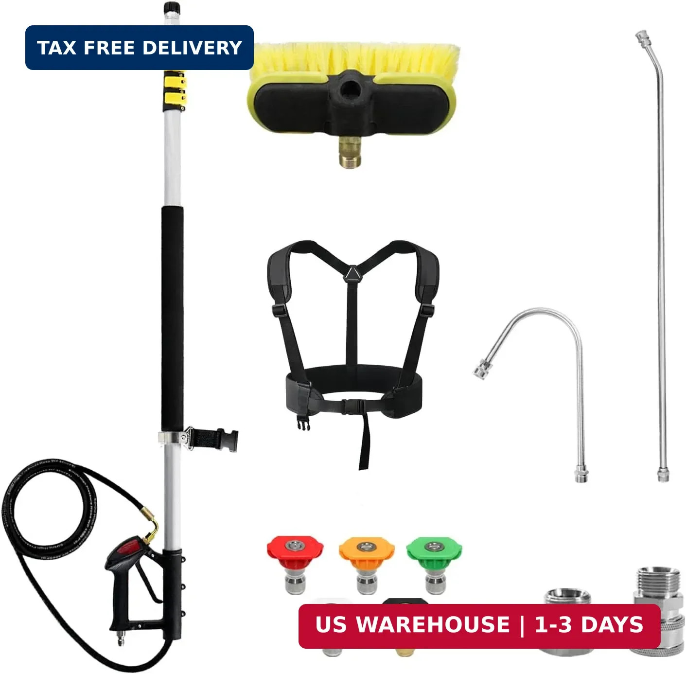 24FT Telescoping Pressure Washer Extension Wand with Brush Head,Power Washer Ext