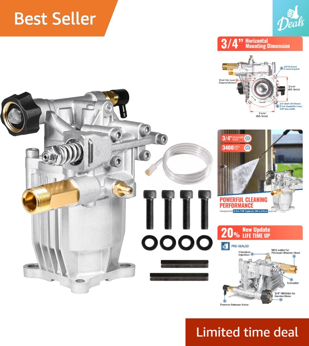 High Performance 3/4″ Shaft Pressure Washer Pump – Fits Most Brands, Easy Start