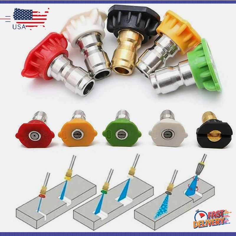 5X Pressure Washer Spray Nozzle Set Quick Connect 1/4″ High Power Tips New
