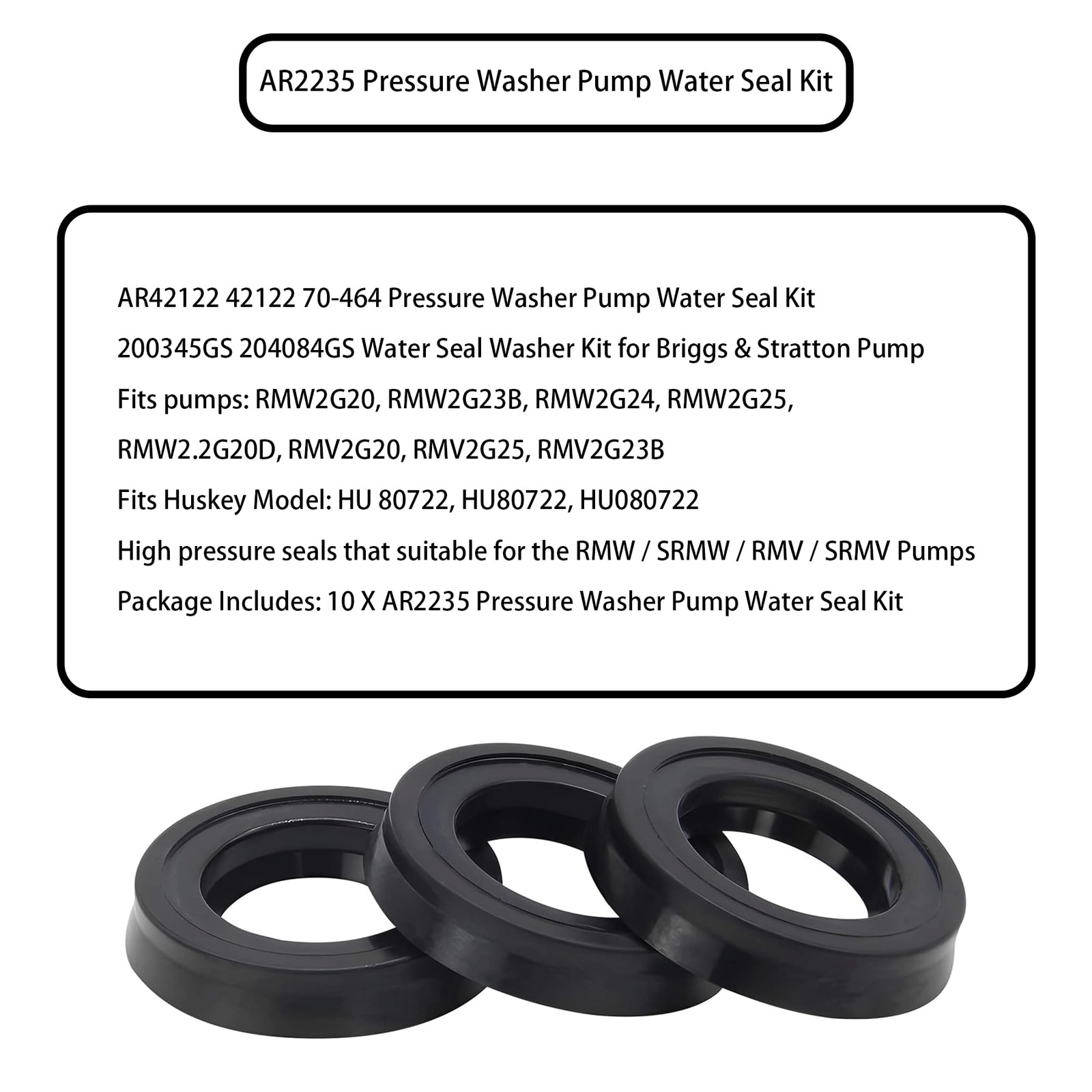 10 Pack AR2235 Pressure Washer Water Seal Kit Replaces 200345GS 204084GS
