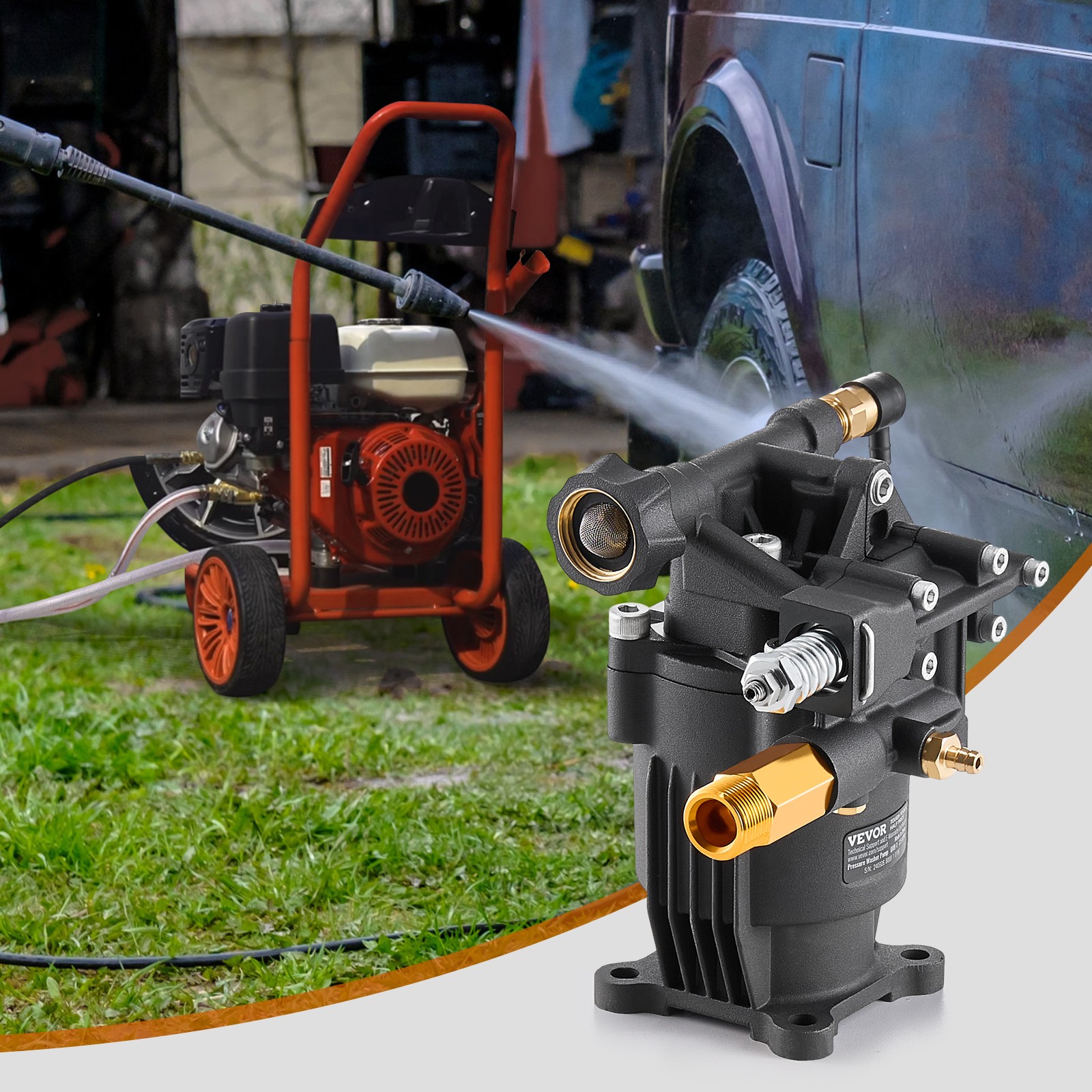 VEVOR Pressure Washer Pump 3/4″ Shaft Horizontal 3500 PSI 2.5GPM with 5 Nozzles