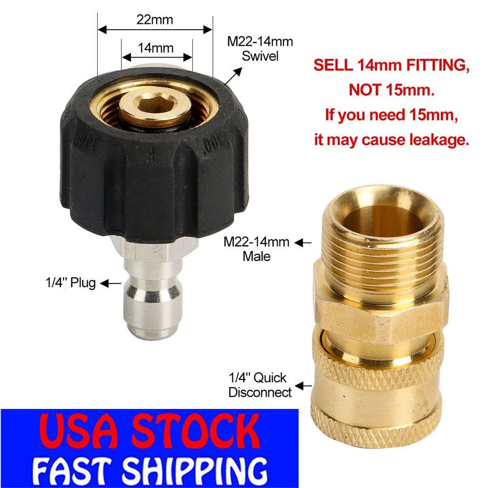 Quick Connect M22 to 1/4″ Gun to Wand Pressure Washer Hose Connector Adapter Set