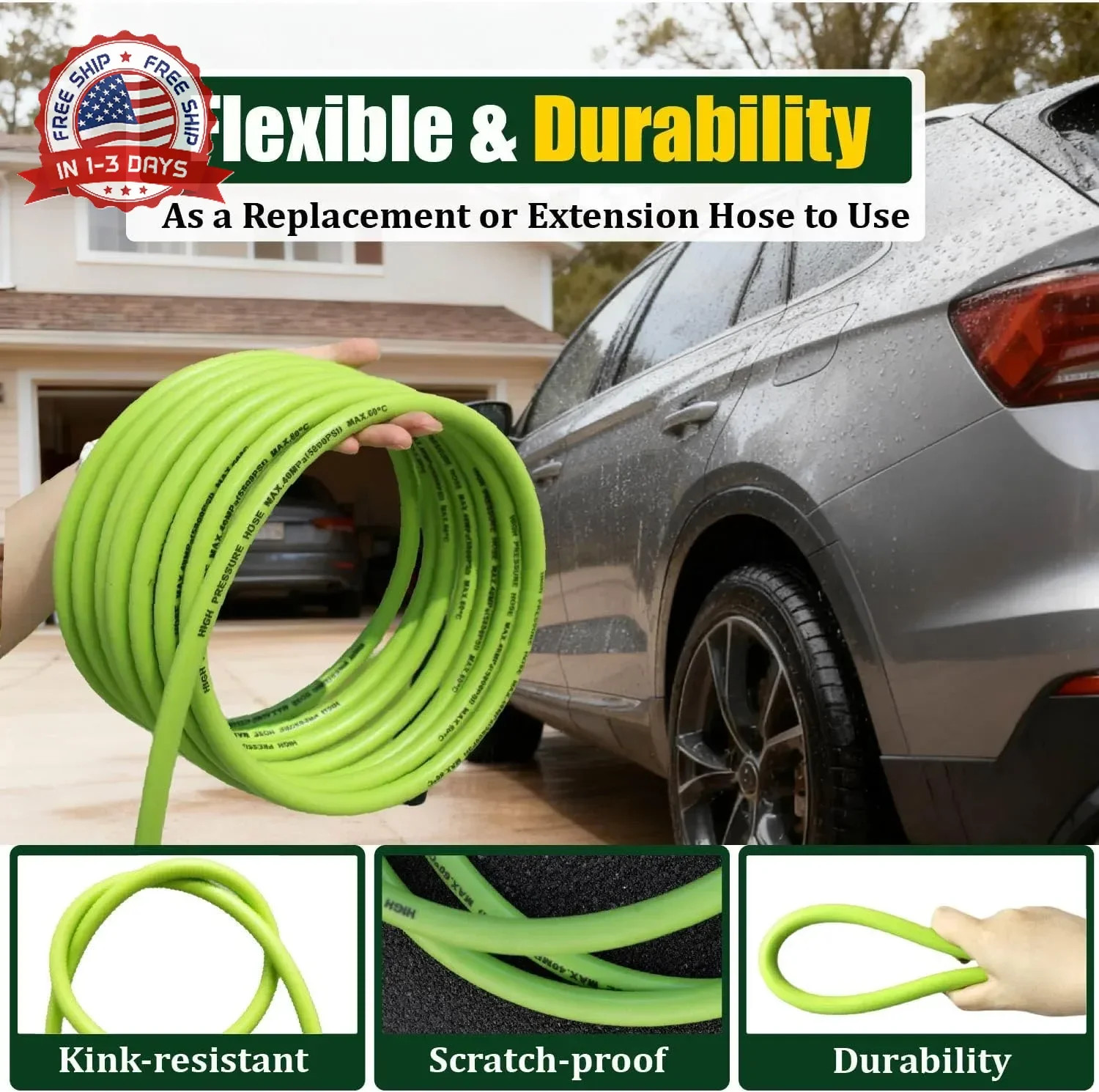 Pressure Washer Hose 50FT for Power Washer, 5800 PSI Kink Resistant Pressure Was