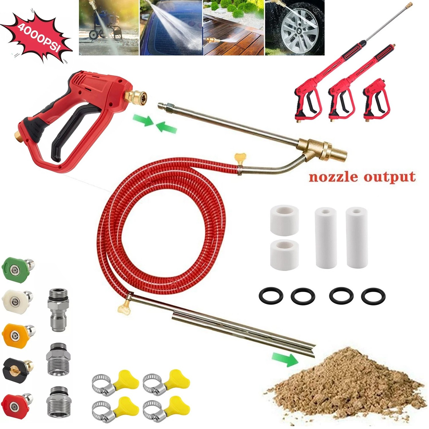 Pressure Washer Sandblasting Kit 5000 PSI Wet Abrasive Sandblaster Attachment wi