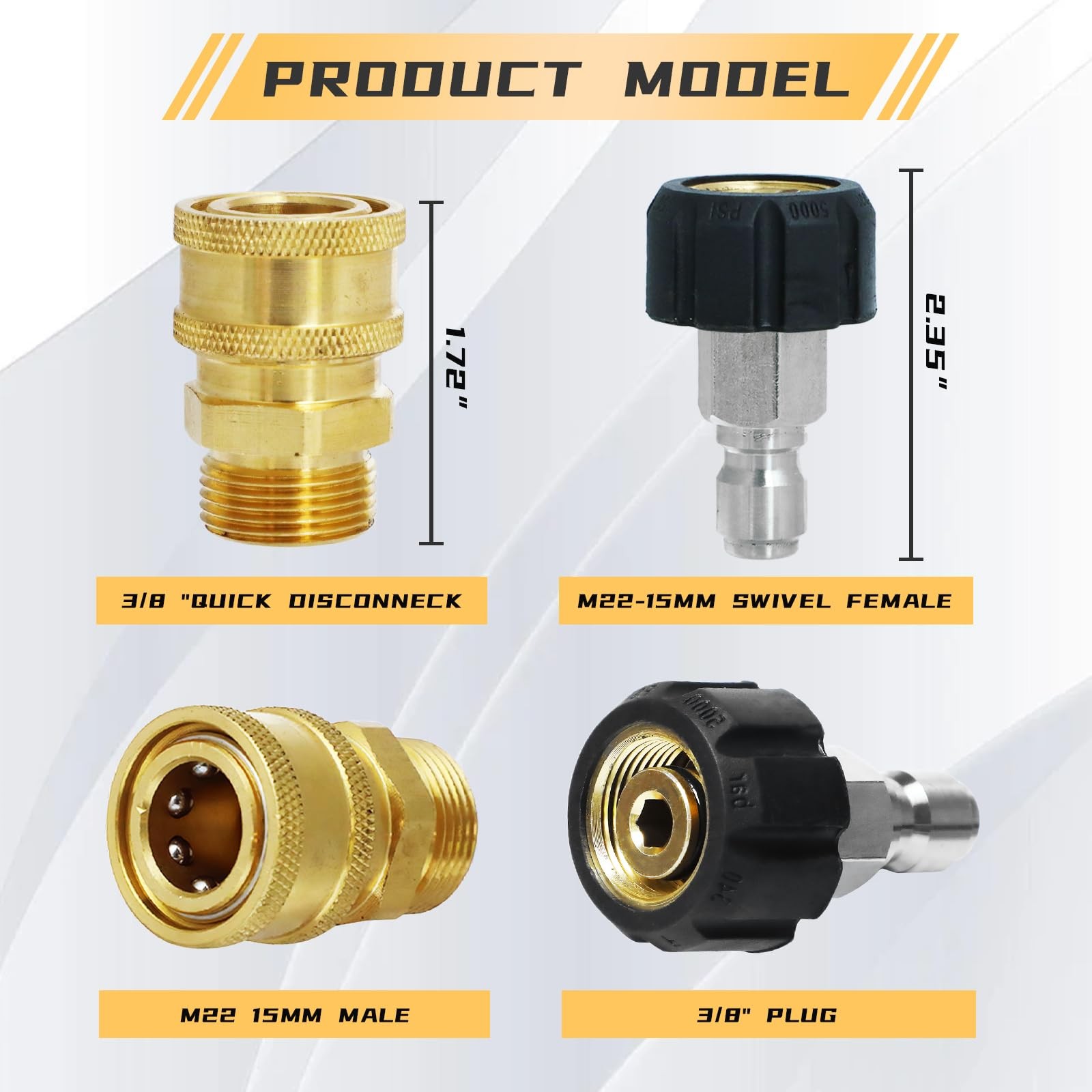 Pressure Washer Quick Connect Hose Fitting Adapter Set 3/8 Inch To M2215mm