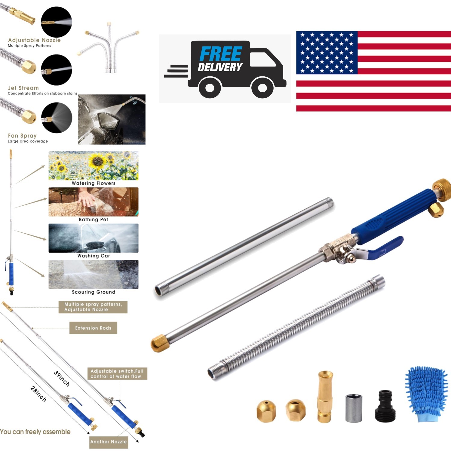 Durable High Pressure Water Wand 39 Inches with Flexible Design for Easy Access