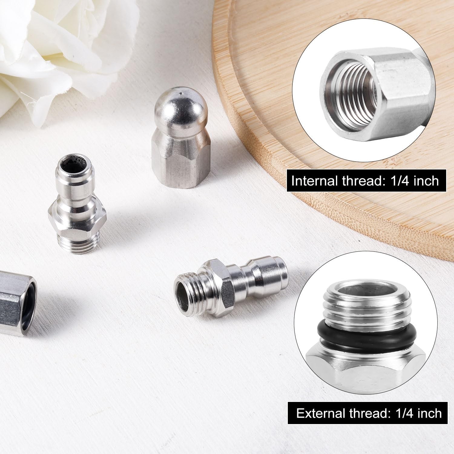 4pcs Sewer Jetter Nozzle & 1/4″ NPT Quick Connector Stainless Steel 5000 PSI