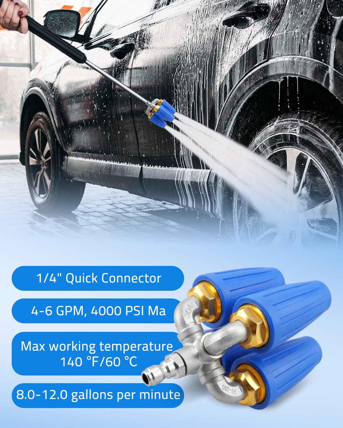 4-in-1 Pressure Washer Turbo Nozzle, 1/4″ Quick Connector, 360 Rotating, 2.5 …