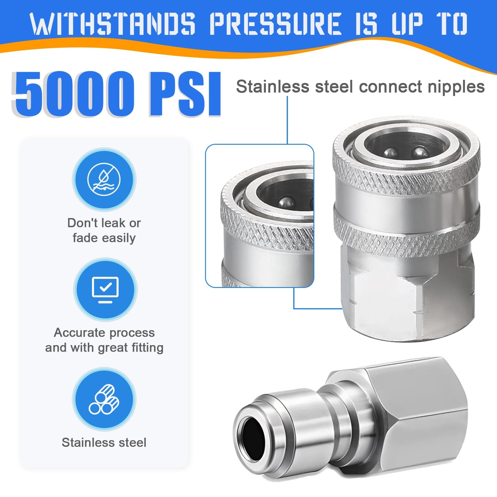 8 Pack 3/8 Inch Pressure Washer Quick Connect Fittings Pressure Washer Couplers