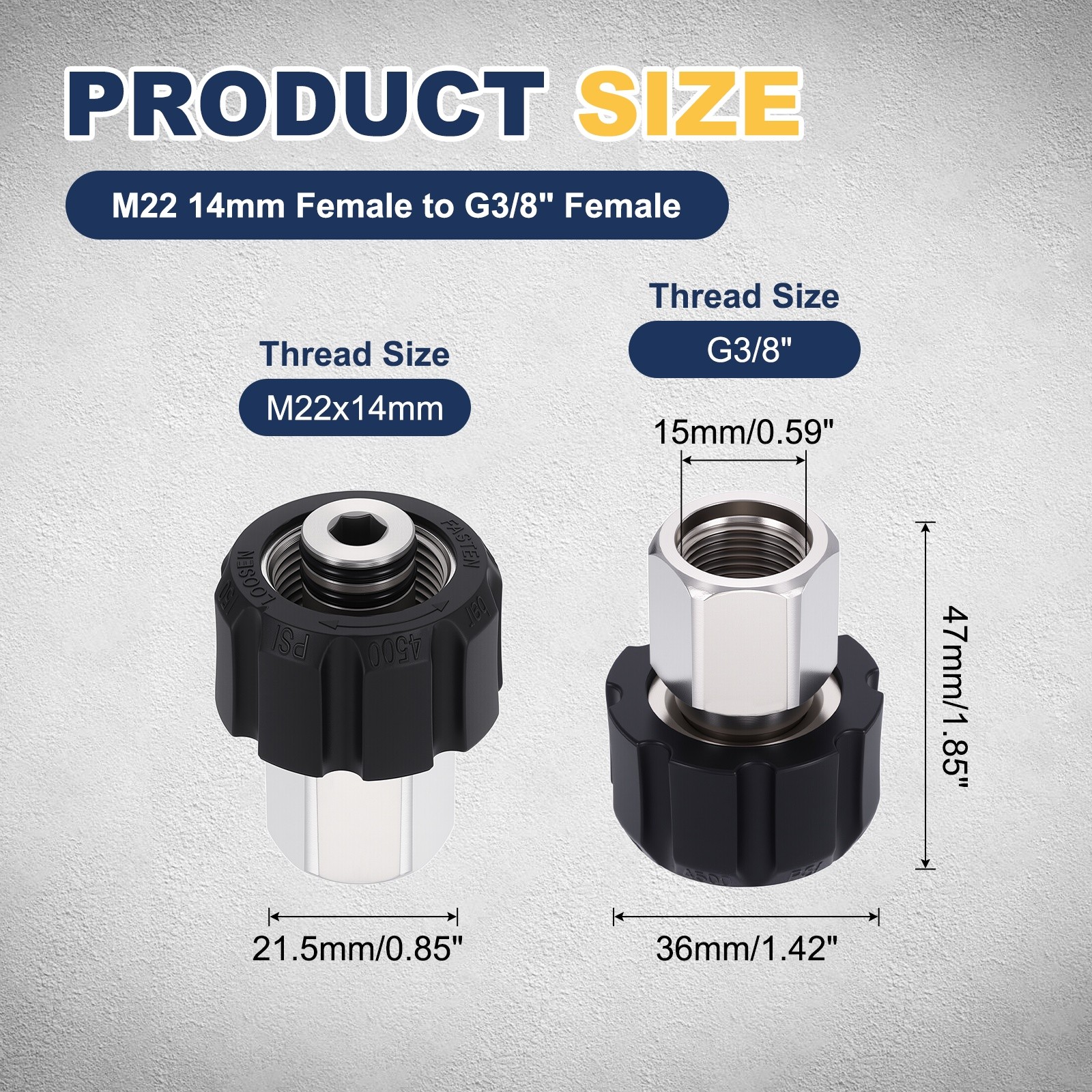 Pressure Washer Adapter, M22 14mm Female to G3/8″ Female Fittings