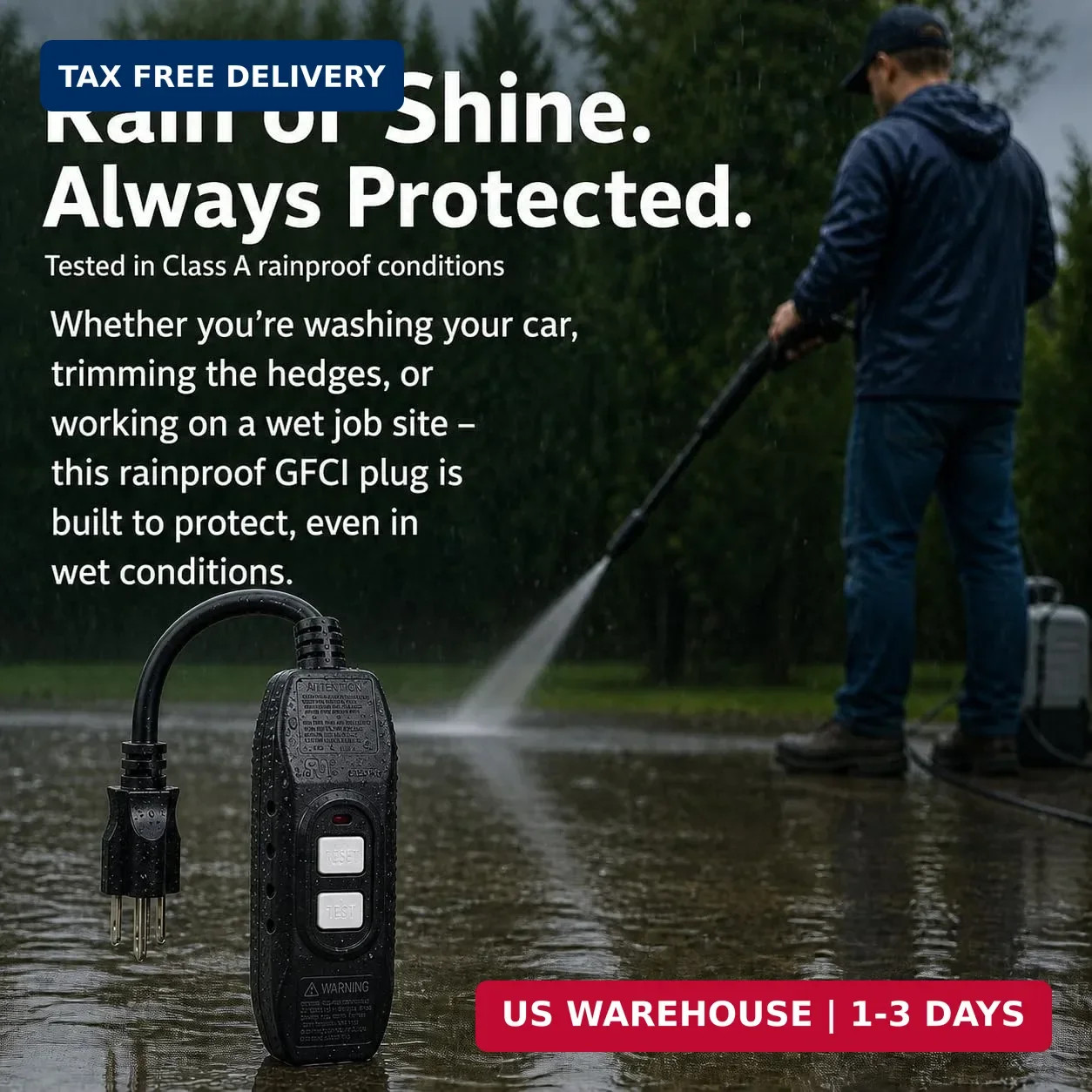 Kaper GFCI Plug Replacement, UL Safety Certified, 15 Amp Auto-Monitor Waterproof