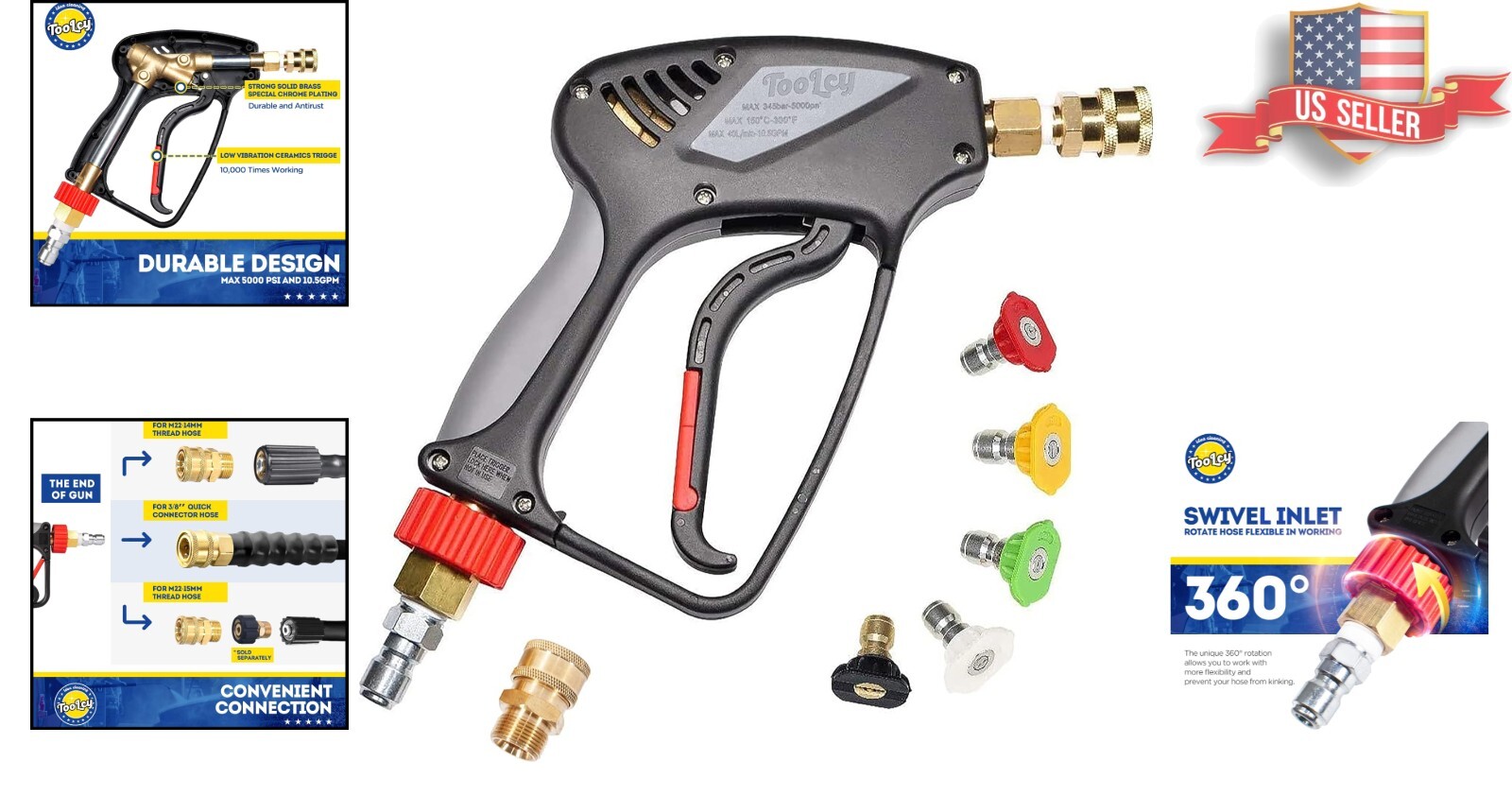Effortless Cleaning with 5000 PSI Short Pressure Washer Gun – 360° Swivel Design
