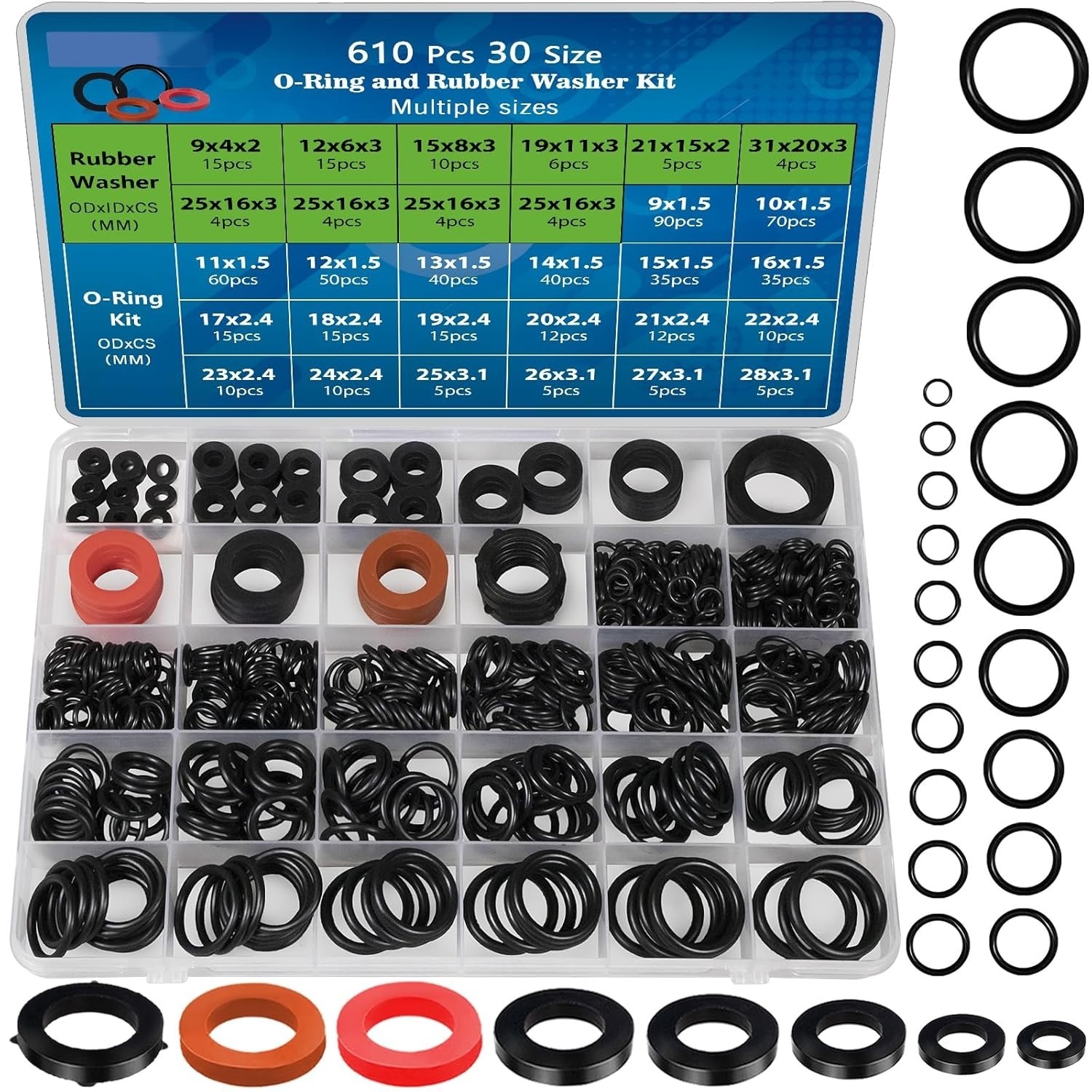 Arandelas De Goma Para Manguera, Sellos Resistentes, Pack 610 Piezas Negro NUEVO