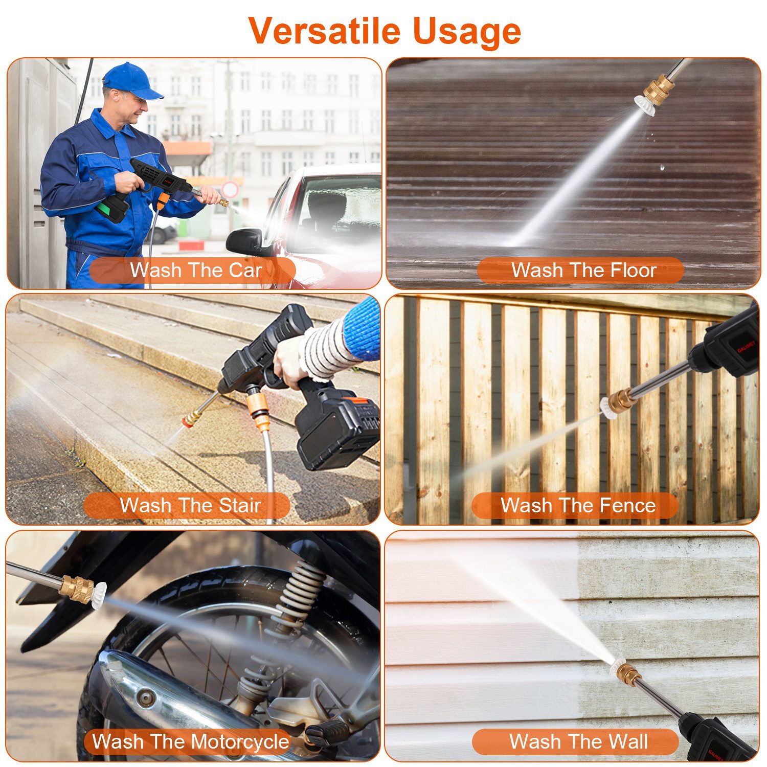 12000mAh Cordless High Pressure Car Washing Gun Pressure Washer Gun w/ 2 Nozzles
