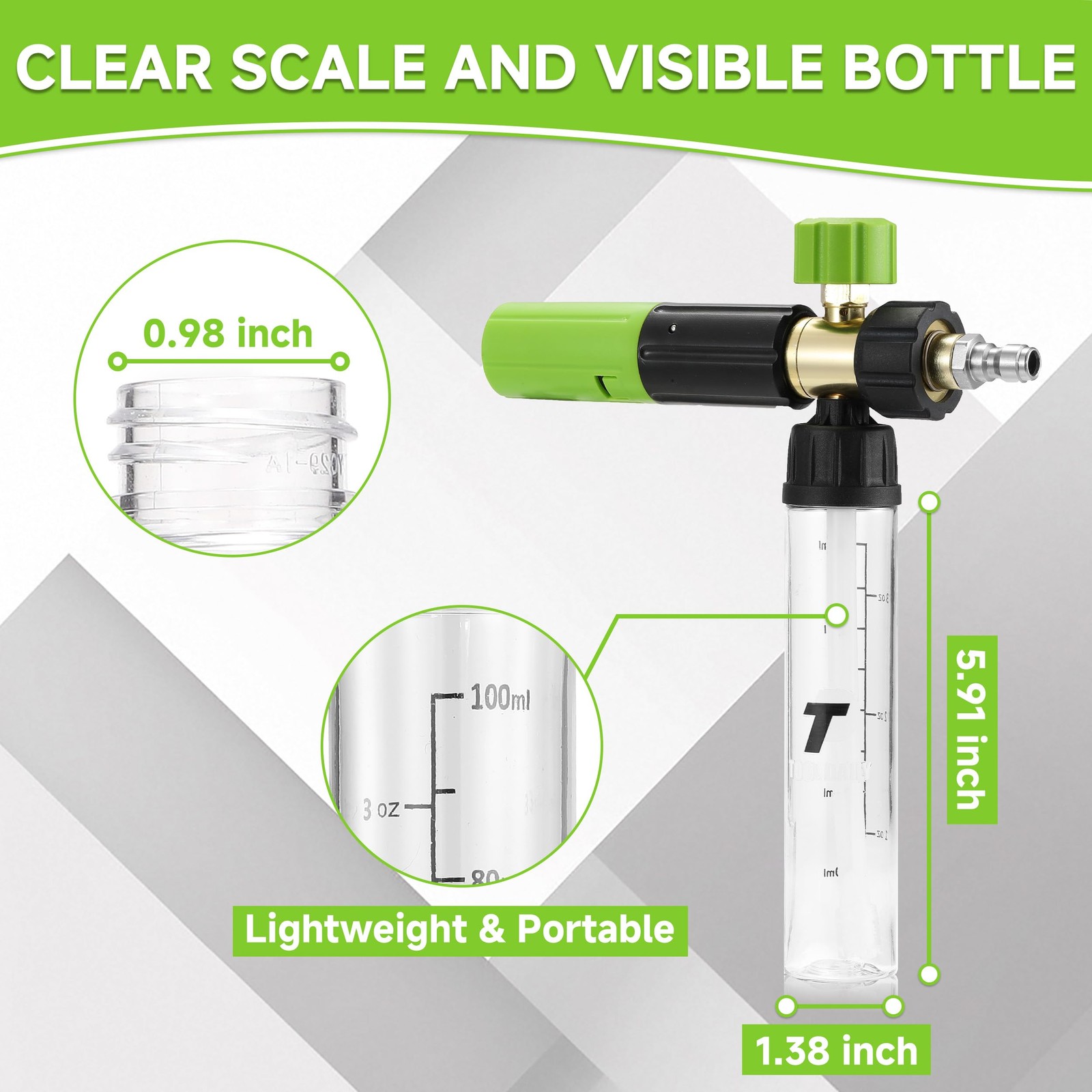 Short Pressure Washer with Mini Foam Cannon, Dual Connector Accessory, 5 Powe…