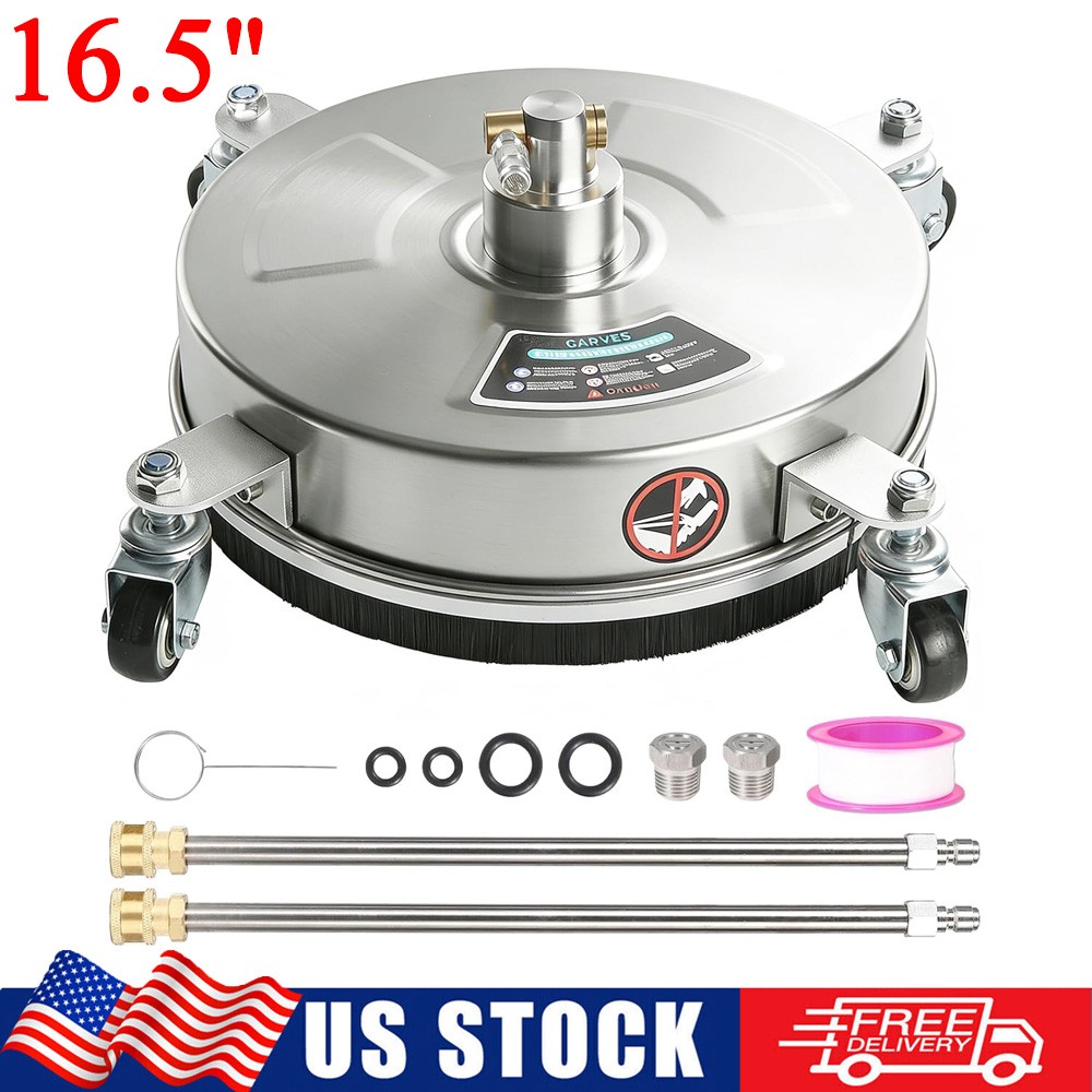 16.5″ Pressure Washer Surface Cleaner w/ 2 Wands & 4 Wheels Quick Connect Silver