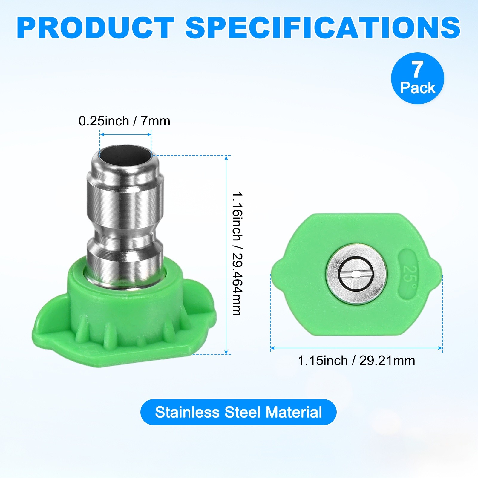 7PCS 25 Degree Pressure Washer Nozzle, 1/4 Inch Quick Connect, 4000PSI [Green]