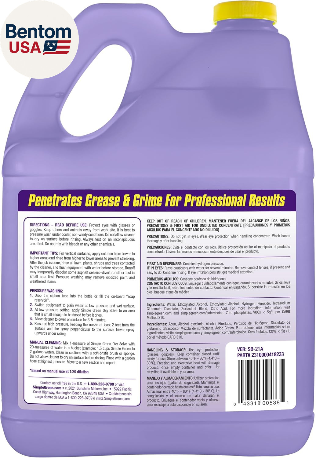 Oxy Solve Concrete and Driveway Pressure Washer Cleaner, Purple, Unscented, 128