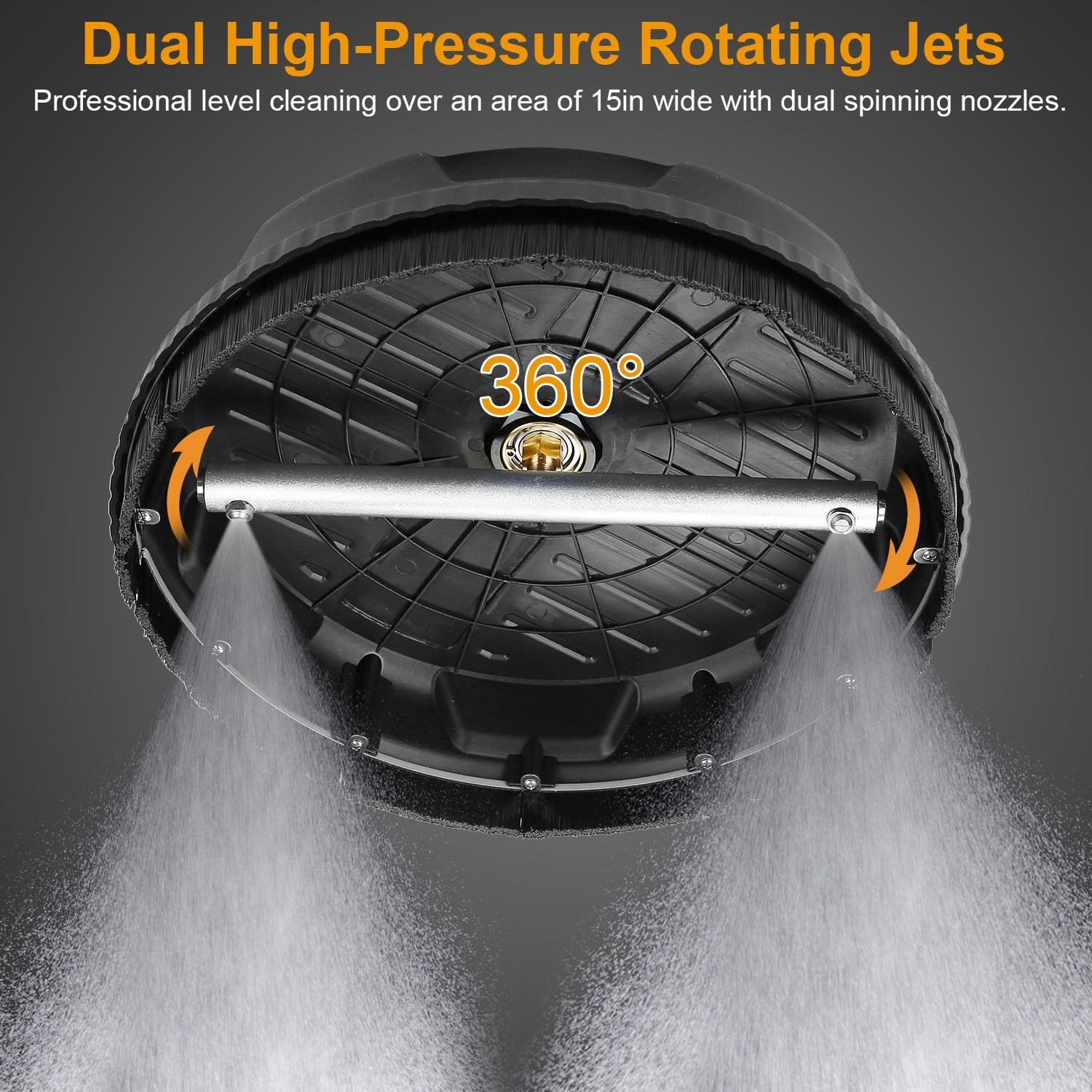 15″ High Pressure Flat Surface Cleaner 4000PSI Disc Power Washer Broom w/ 2 2 x