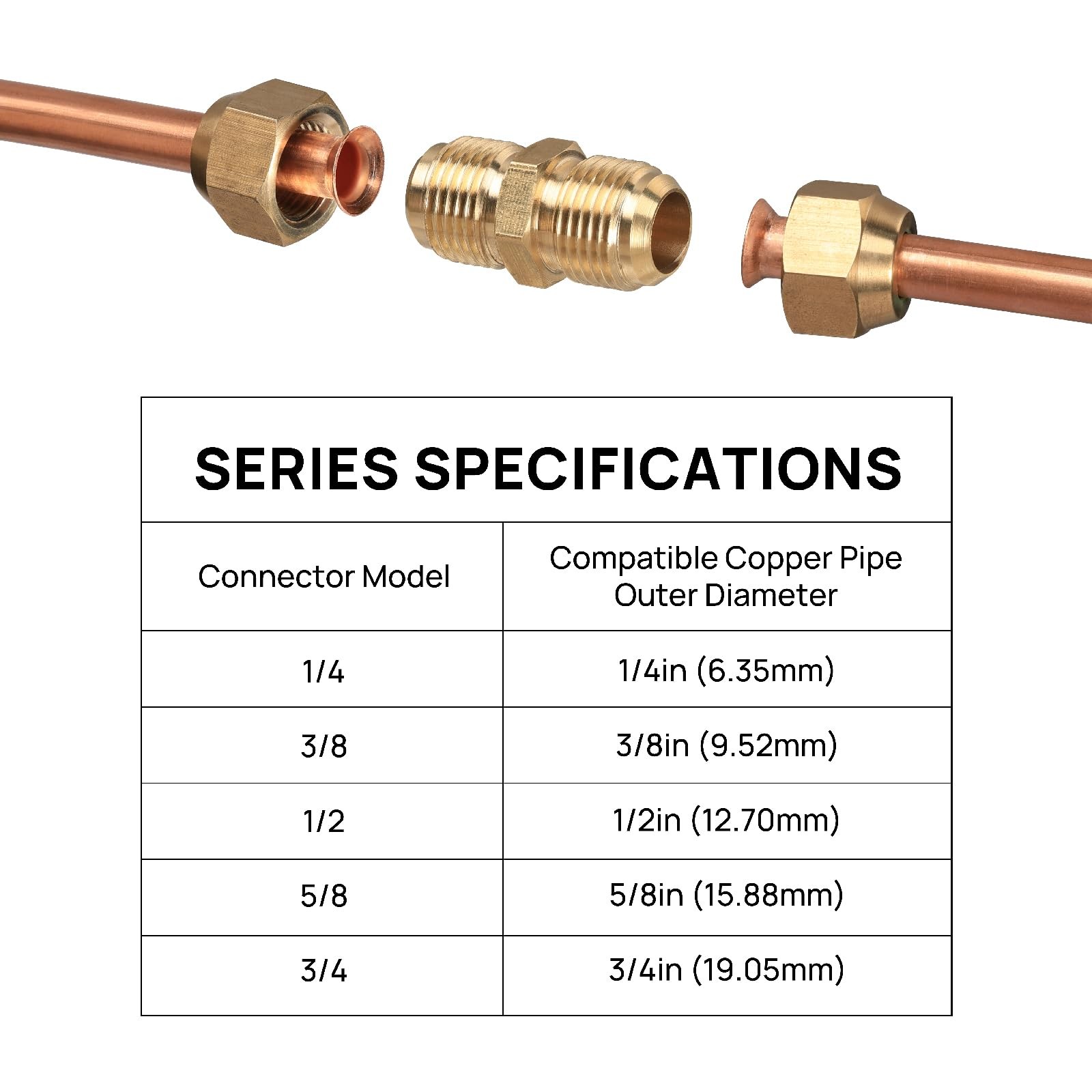 Copper Pipe Connector Brass 1/4 5/8 Inch Tube Coupler No Weld HVAC AC Line