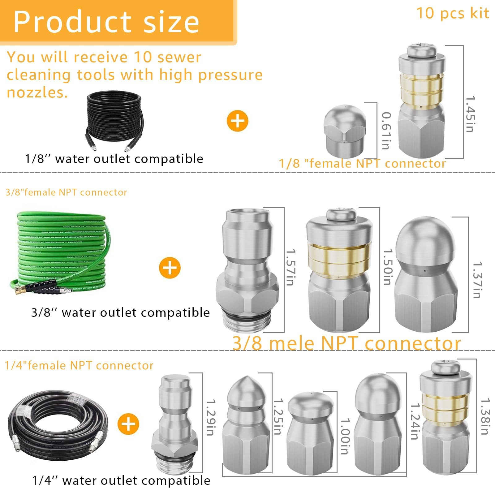 Jetter Heads Kit, Rotating Button Drain Cleaning Nozzle Tips for Pressure Was…