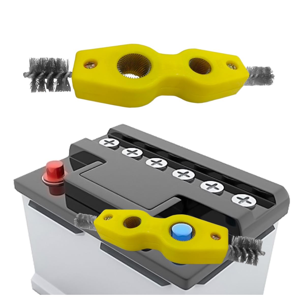 4 in 1 Car Battery Terminal Cleaner, Post 1PC, Yellow