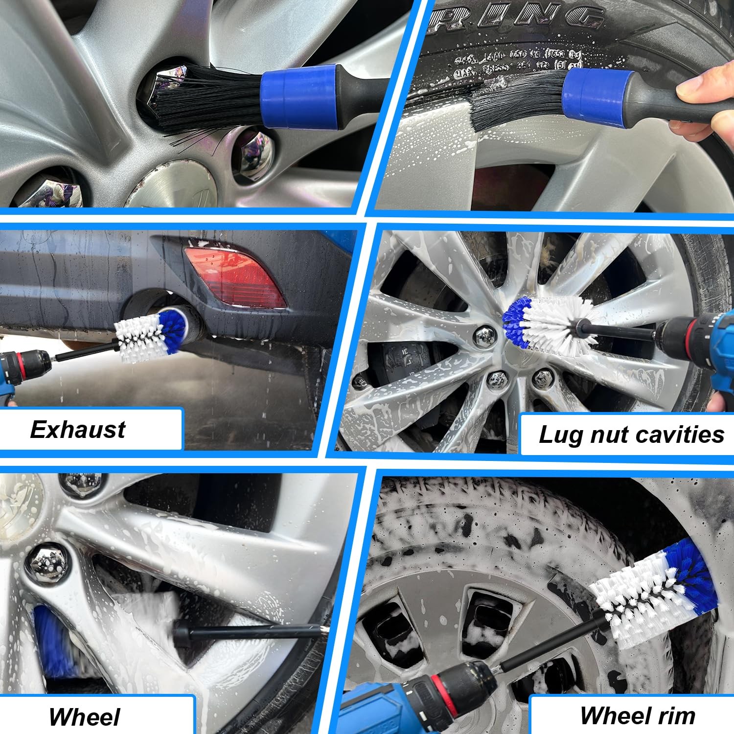 Wheel Brush Kit, 9.6 inches (length) x 2.3 (diameter), Blue/White,2pcs