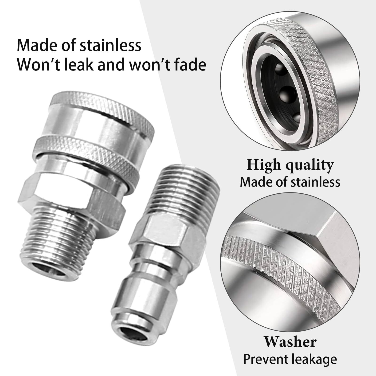 2 Sets 3/8 Inch NPT Stainless Steel Pressure Washer Quick Connect Plug Couple…