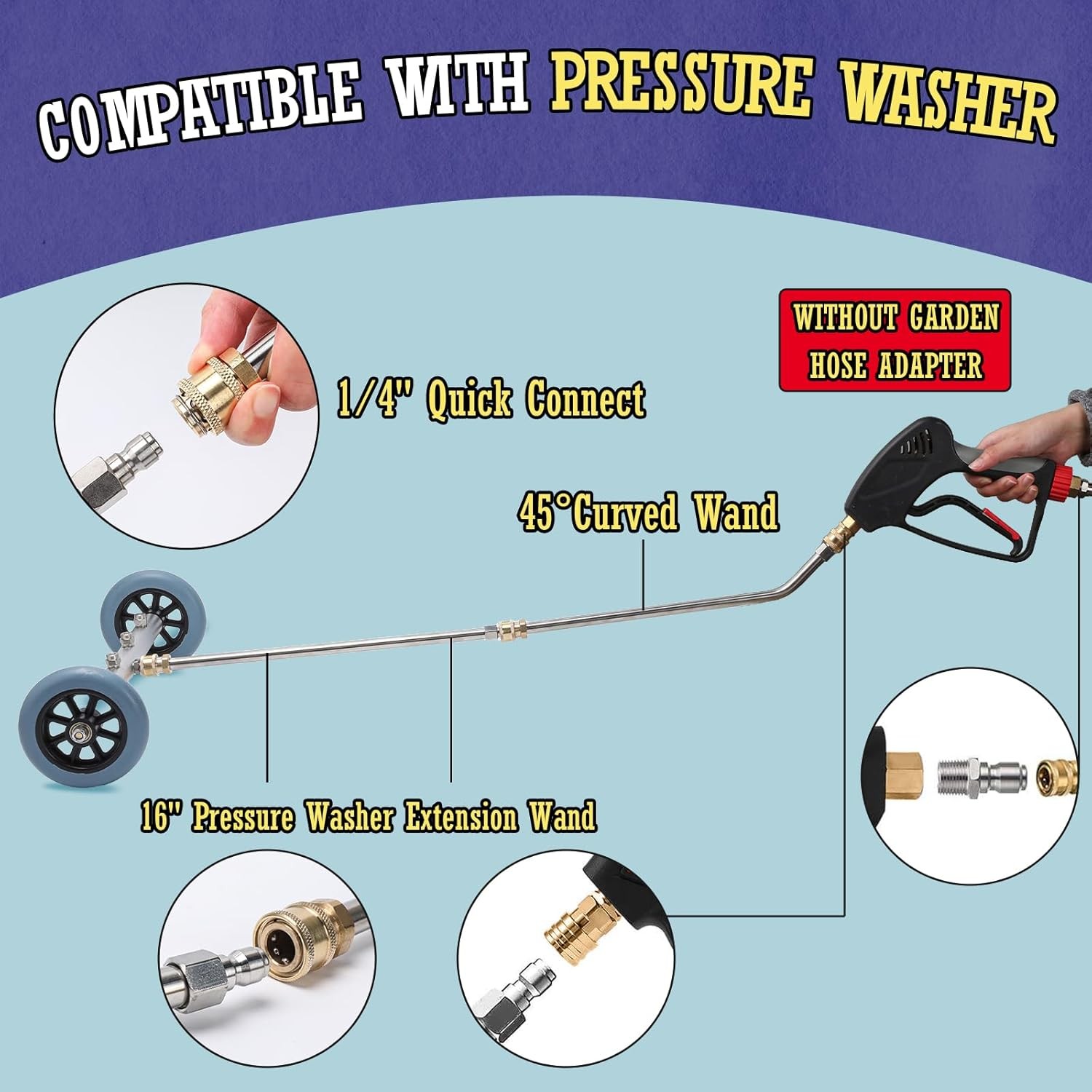 16″ Pressure Washer Undercarriage Cleaner w/ Extension Wands 4000 PSI