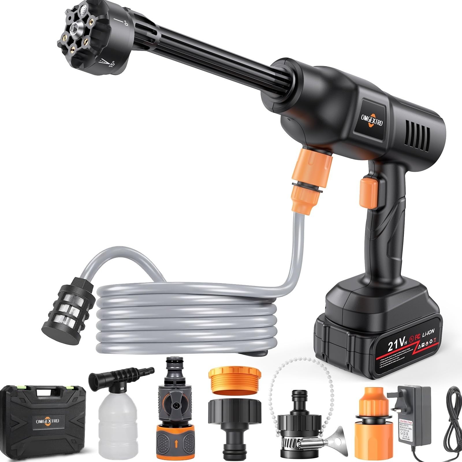 Portable Cordless Car Washer 1250PSI, 6-in-1 Nozzle, 17FT Hose, Handheld Cleaner