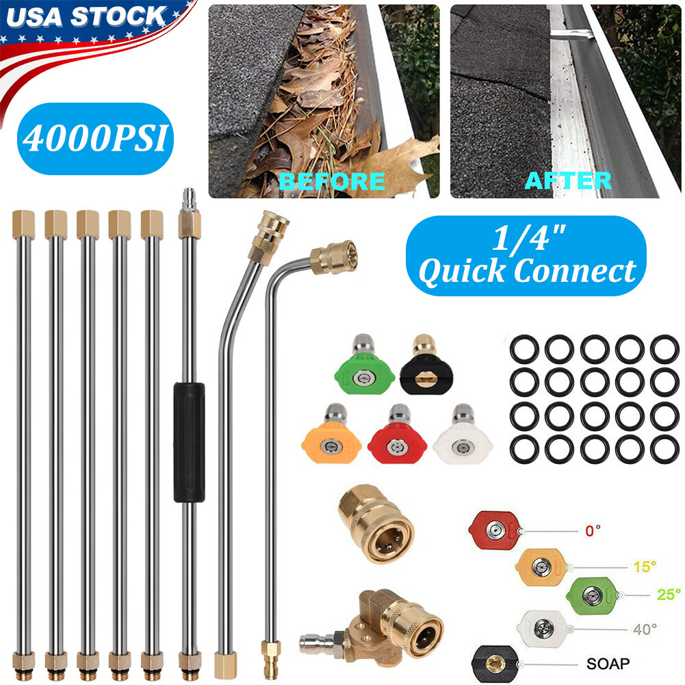 Gutter Cleaning Tool High Pressure Washer Wand Lance Nozzles & Pivoting Coupler