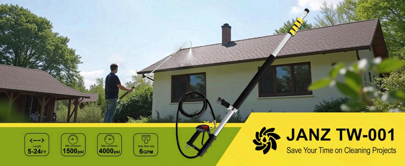 24FT Telescoping Pressure Washer Wand Kit w/Gutter Cleaner & 5 Nozzle Tips