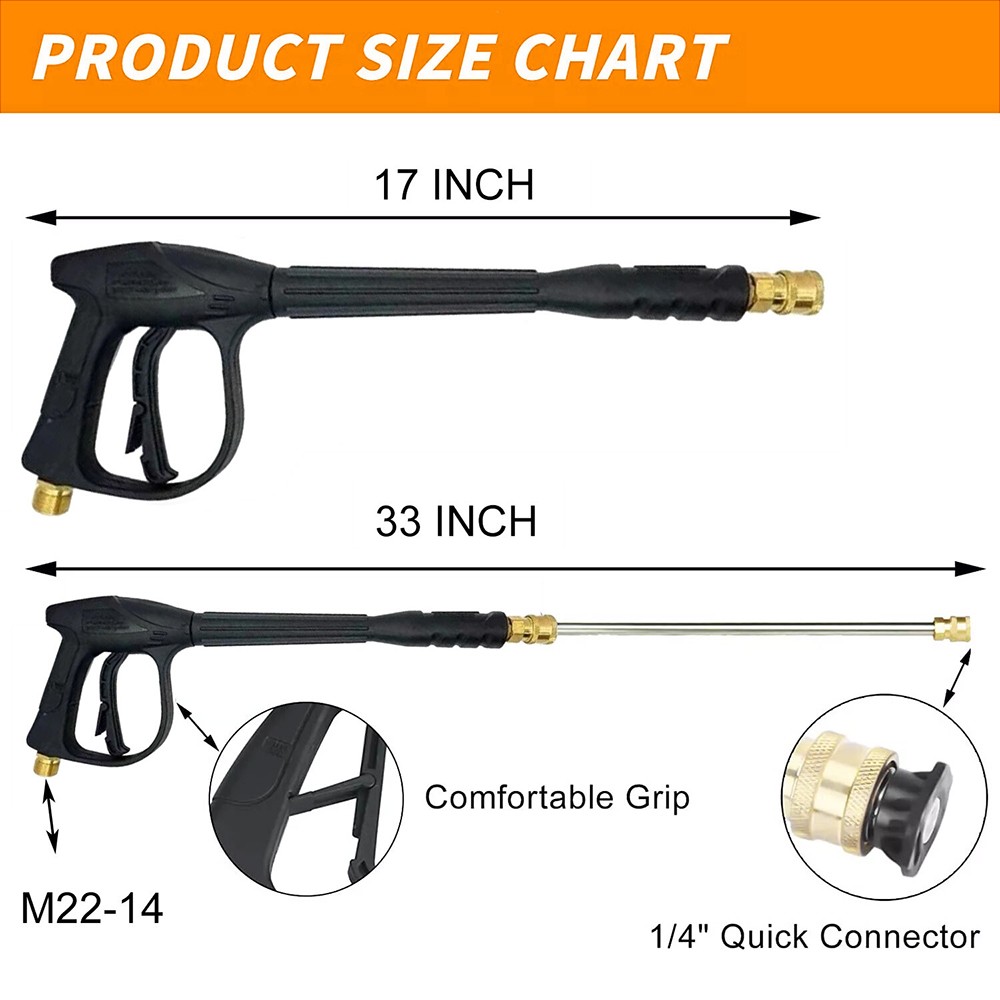 High Pressure 4000PSI Car Power Washer Gun Spray Wand Lance Nozzle and Hose Kit