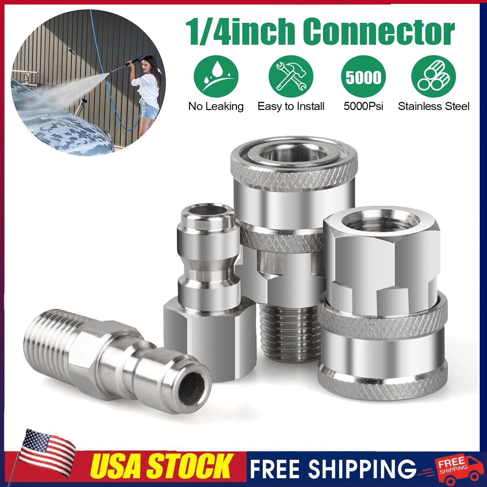 4 Set 1/4”NPT Stainless Steel Quick Connect Fitting Pressure Washer Adapter Set